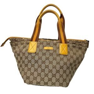Gucci GG Canvas Web Sherry Line Tote Bag - Yellow & Brown Handle